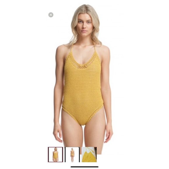 She Made Me crocheted one piece swimsuit yellow size SM - Picture 3 of 14